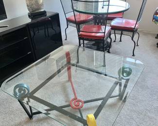 MCM Colorful Iron and Glass Accent Table