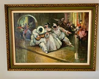 Signed G. Giovanetti - Harlequins at a Masquerade Party Oil on Canvas