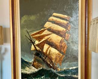 Square Rigger on High Seas Oil on Canvas - Signed Frankin