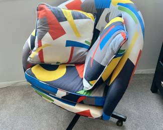 Pair of Vintage Custom Upholstered Maryland Flag Swivel Club Chairs