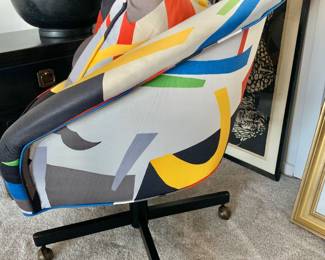 Pair of Vintage Custom Upholstered Maryland Flag Swivel Club Chairs