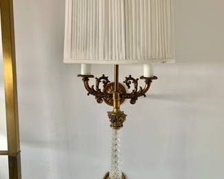 Pair of Hollywood Regency Crystal & Brass Wall Sconce Lights