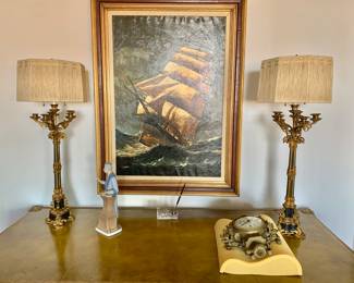 Pair of Napoleon III Ormolu and Six Light Candelabras