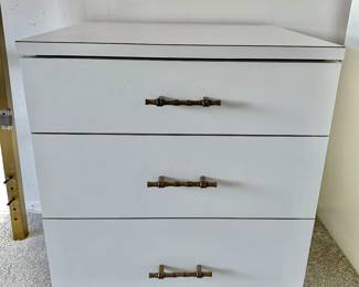 MCM Three Drawer Chest with Brass Bamboo Handles - 2 Available