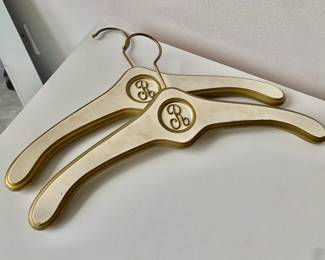 Vintage Hollywood Regency MCM Wooden Clothes Hangers Monogrammed R.  Approx 10 available.