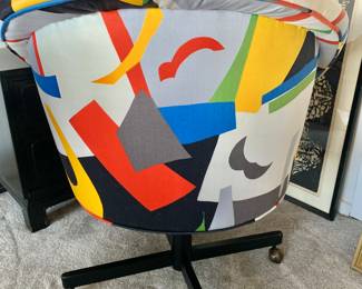 Pair of Vintage Custom Upholstered Maryland Flag Swivel Club Chairs