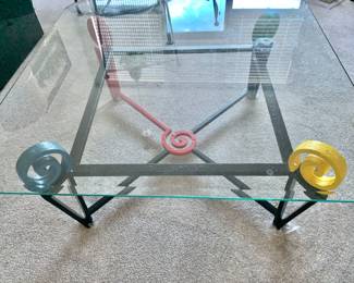 MCM Colorful Iron and Glass Accent Table