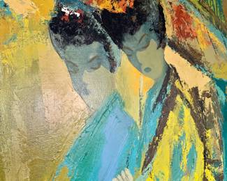 Large Vintage Signed Colwell Chinoiserie Painting