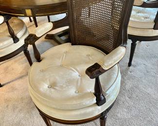 Vintage Dining Extension Table with 8 Cane Back, Swivel Chairs - 3 Leaves Total