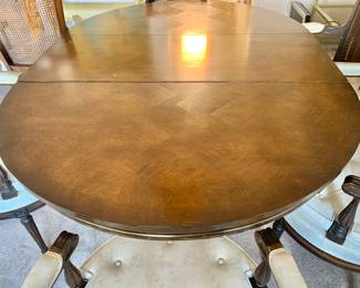 Vintage Dining Extension Table with 8 Cane Back, Swivel Chairs - 3 Leaves Total