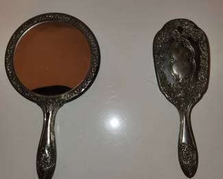 silverplate mirror/brush set