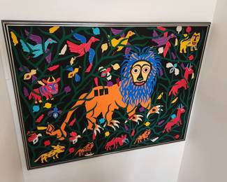 large, hand-stitched fabric wall art