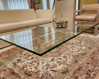 glasstop coffee table with clear Lucite base