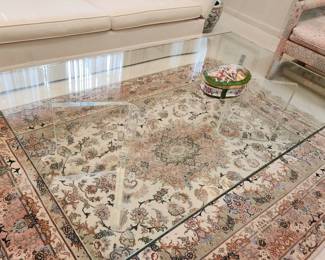 glasstop coffee table with clear Lucite base