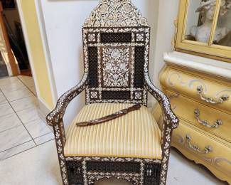Moroccan chair and mirror with Mother of Pearl inlay