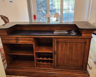 "marble" top dry bar with 2 stools