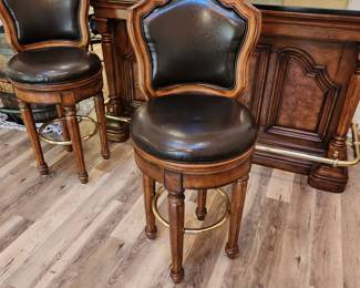 "marble" top dry bar with 2 stools