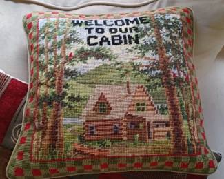 Beautiful very detailed pillow Welcome to our cabin