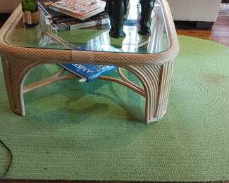 Beautiful green oval hooked rug