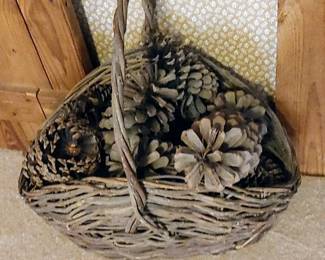 Pretty vintage basket with pine cones