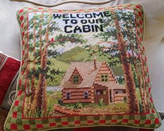 Fantastic cross stitch Welcome to our cabin pillow