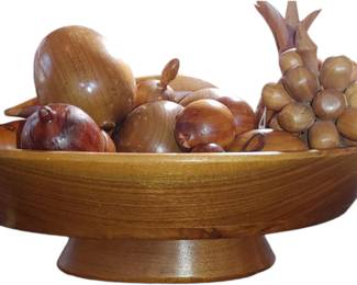, handmade solid Walnut wooden Bowl and handmade wooden fruit