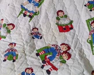 Beautiful handmade vintage raggedy and blanket with pink trim