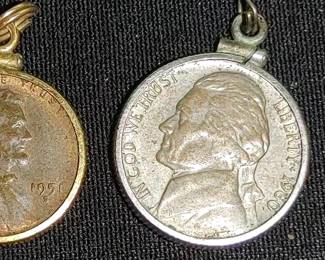 Vintage coins with bezels