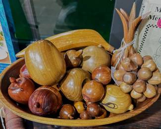 Beautiful wood bowl with wooden fruit