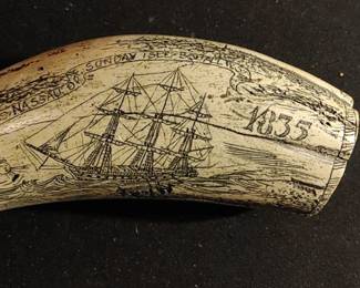 Scrimshaw Sperm whale tooth resin REPRODUCTION "NASSAU 1835"