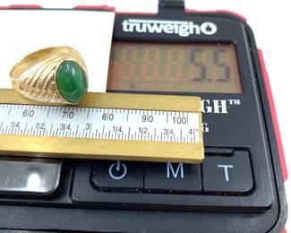 This 14K solid yellow gold ring with a jade gemstone is on sale for $330. The size and weight in grams is shown on the picture. Please call or text 703-895-9344 to buy or for questions.