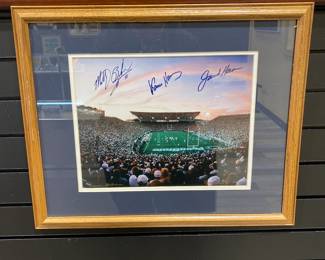 This signed and framed panoramic football sports memorabilia featuring Penn State Nittany Lions with 3 signatures is on sale. Please call or text 703-895-9344 to buy or for questions.