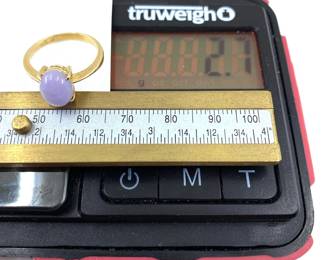 This 14K solid yellow gold ring with a natural purple jade gemstone is on sale for $162. The size and weight in grams is shown on the picture. Please call or text 703-895-9344 to buy or for questions.