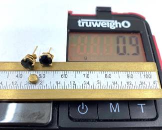These 14K solid yellow gold earrings with a natural sapphire gemstone are on sale for $54. The size and weight in grams is shown on the picture. Please call or text 703-895-9344 to buy or for questions.