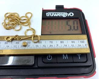 This 14K solid yellow gold necklace is on sale for $300. The size and weight in grams is shown on the picture. Please call or text 703-895-9344 to buy or for questions.