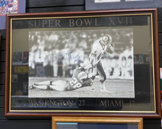 This signed and framed football sports memorabilia featuring John Riggins at Super Bowl XVII on January 30, 1988 is on sale. Please call or text 703-895-9344 to buy or for questions.
