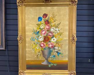 This signed still life art featuring flowers is on sale. Please call or text 703-895-9344 to buy or for questions.