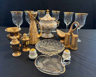 Handpainted Lenwile China, Lady Hamilton 22K Gold, Stemware