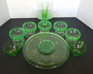 Collection of Green Depression Glass