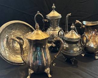 Silver Plated Teapot, Water Pitcher, Dessert Dish
