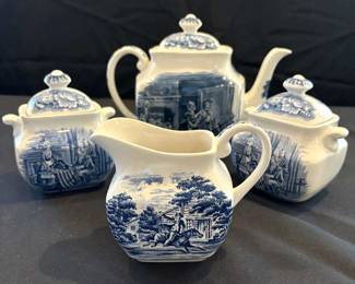 Liberty Blue Sugar Creamer CoffeeTeapot Set