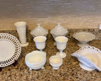 White Milk Glass Reticulated Glass Containers