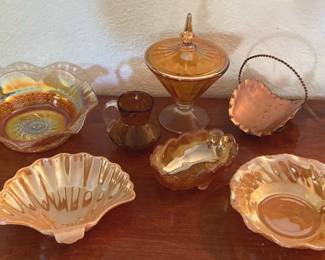 Iridescent Peach Colored Glass Collectibles