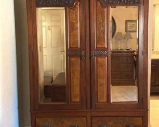 Antique Carved Wood WardrobeArmoire