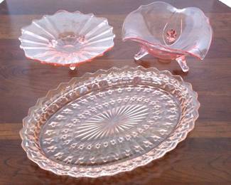 3 Pieces Flamingo Pink Depression Glass