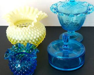 Daisy Custard Vaseline Vase Indiana Blue Glass