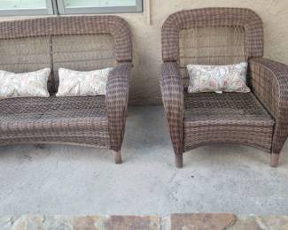 Faux Wicker Set Love Seat 2 Chairs