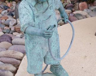 Adorable Boy Statue Green Patina