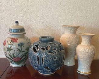 Asian Motif Vases Urn
