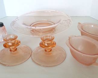 Princess Creamer, Pink Hexagon SaltPepper Shaker Etched Salad Bowl